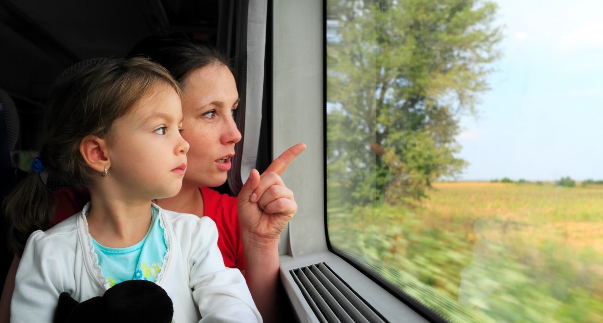 Family travelling on train. Travelling through Italy by Train.