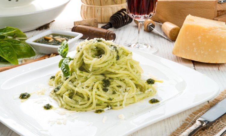 Pesto alla Genovese. Italian pasta with pesto.